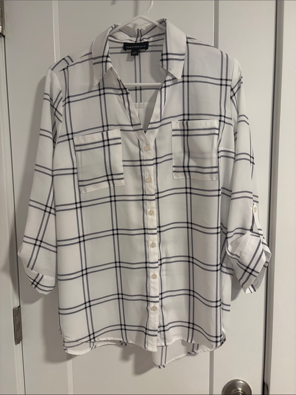 Worthington White Plaid Button-Front Blouse